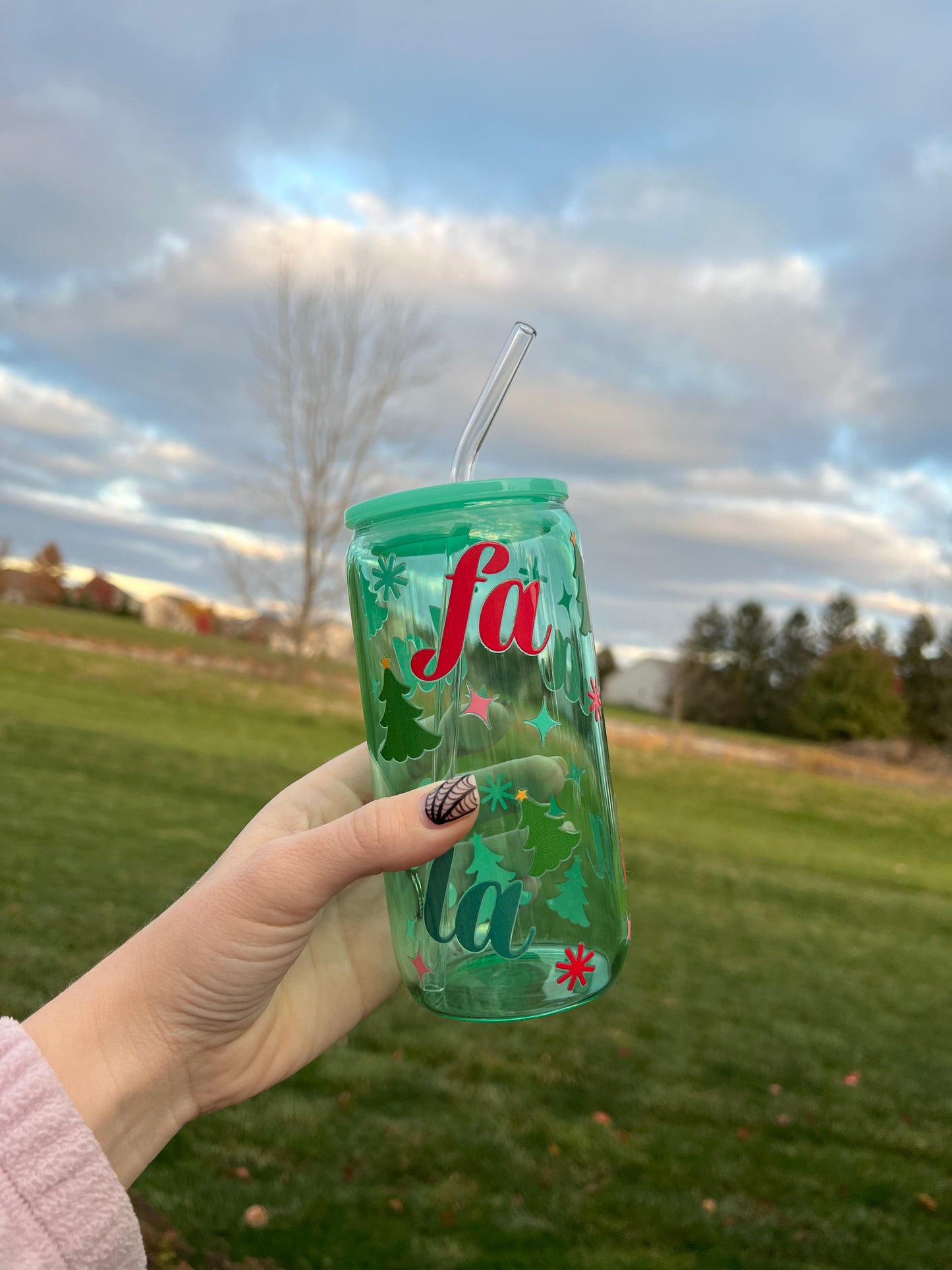 Green Fa La La 16oz. Glass Can