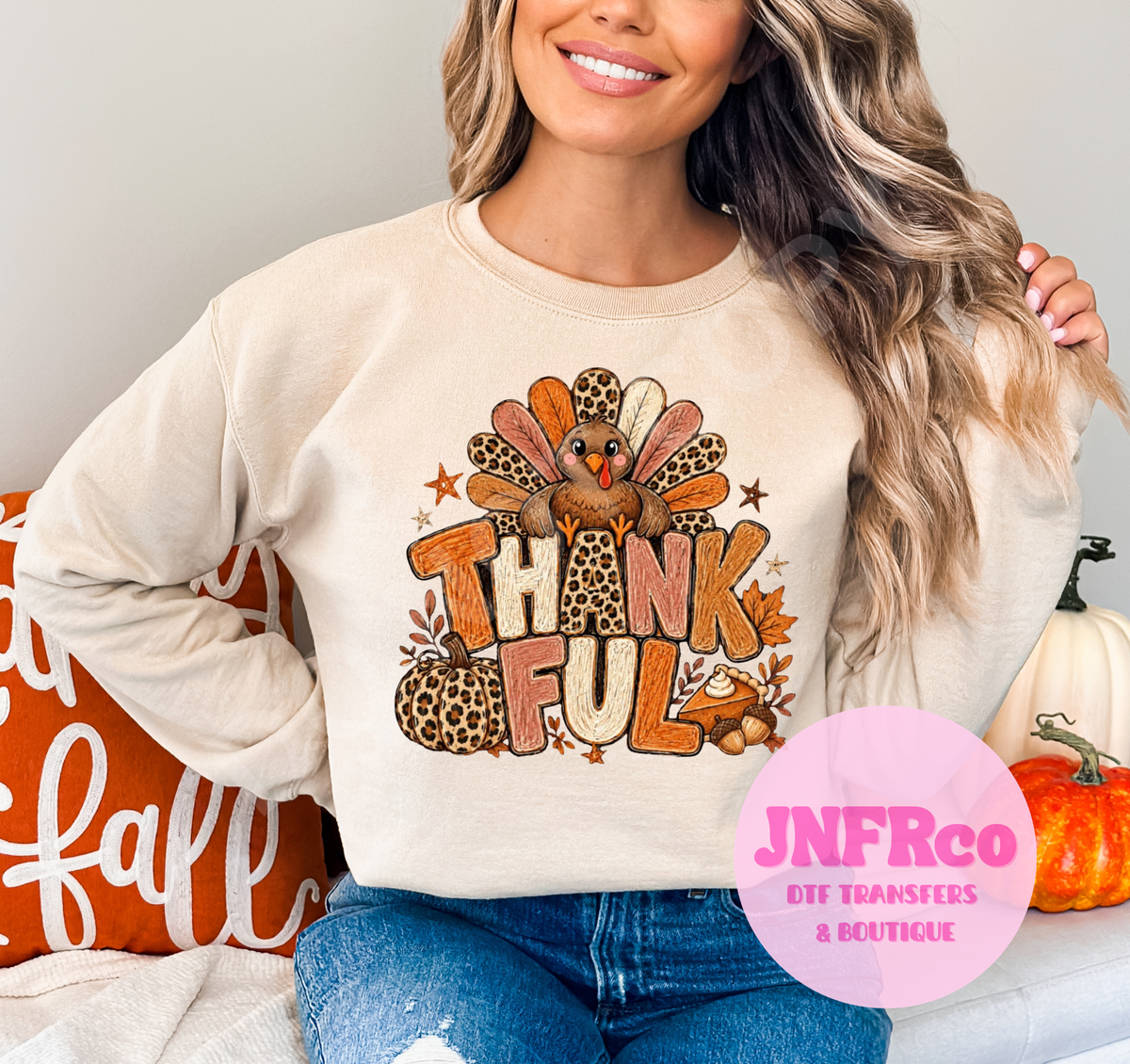 Thankful Turkey Cheetah Pumpkin - DTF Transfer