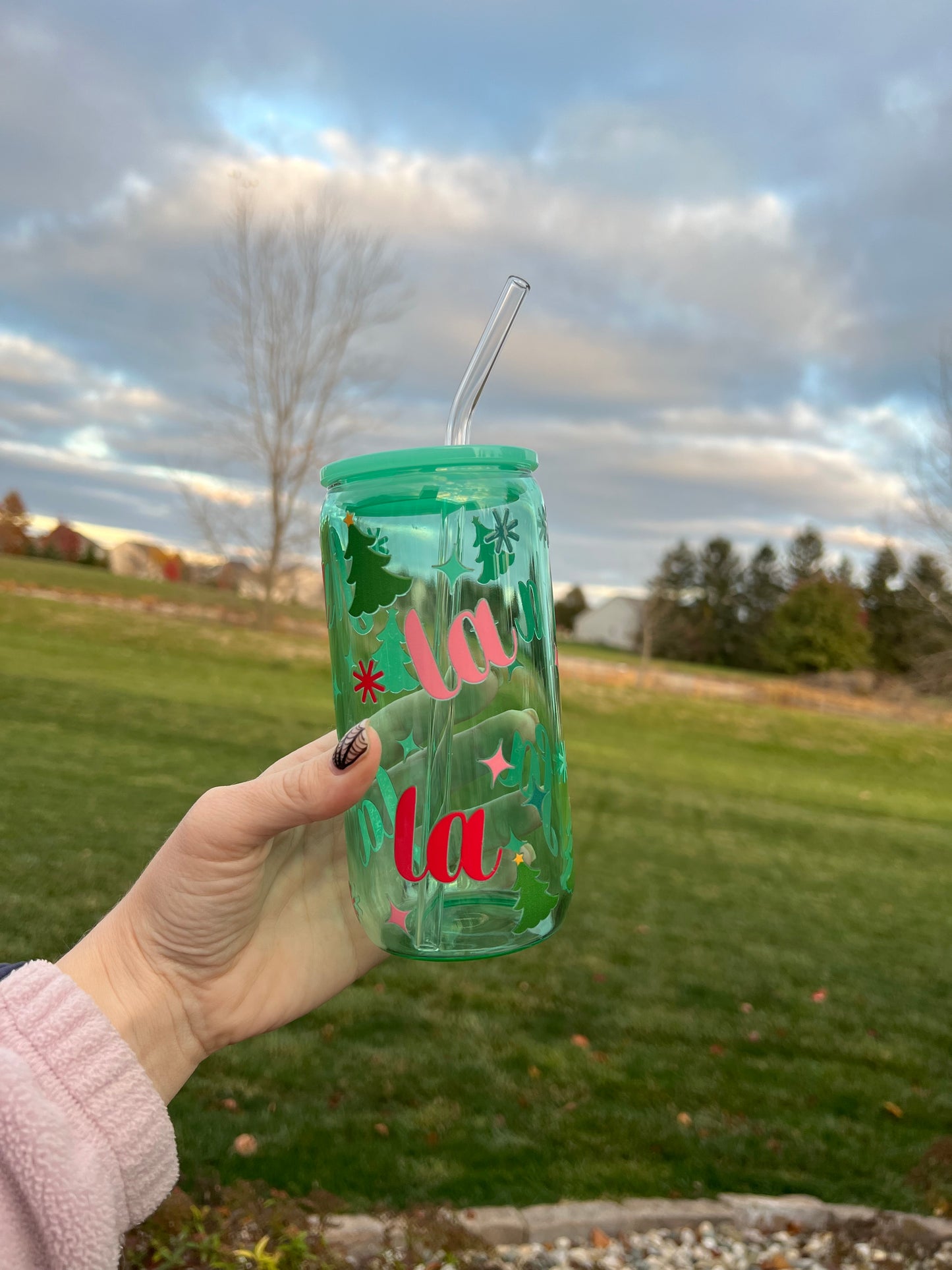 Green Fa La La 16oz. Glass Can