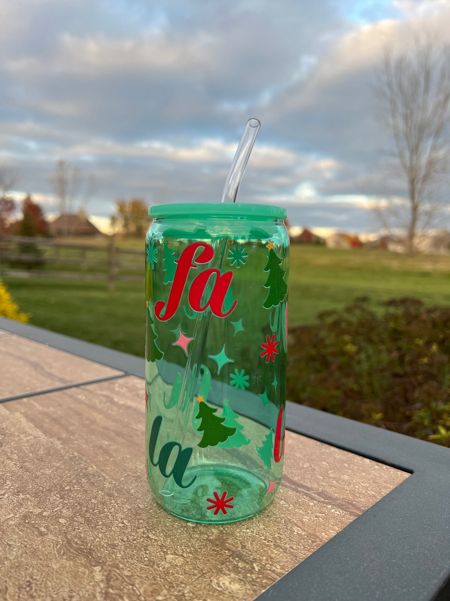 Green Fa La La 16oz. Glass Can