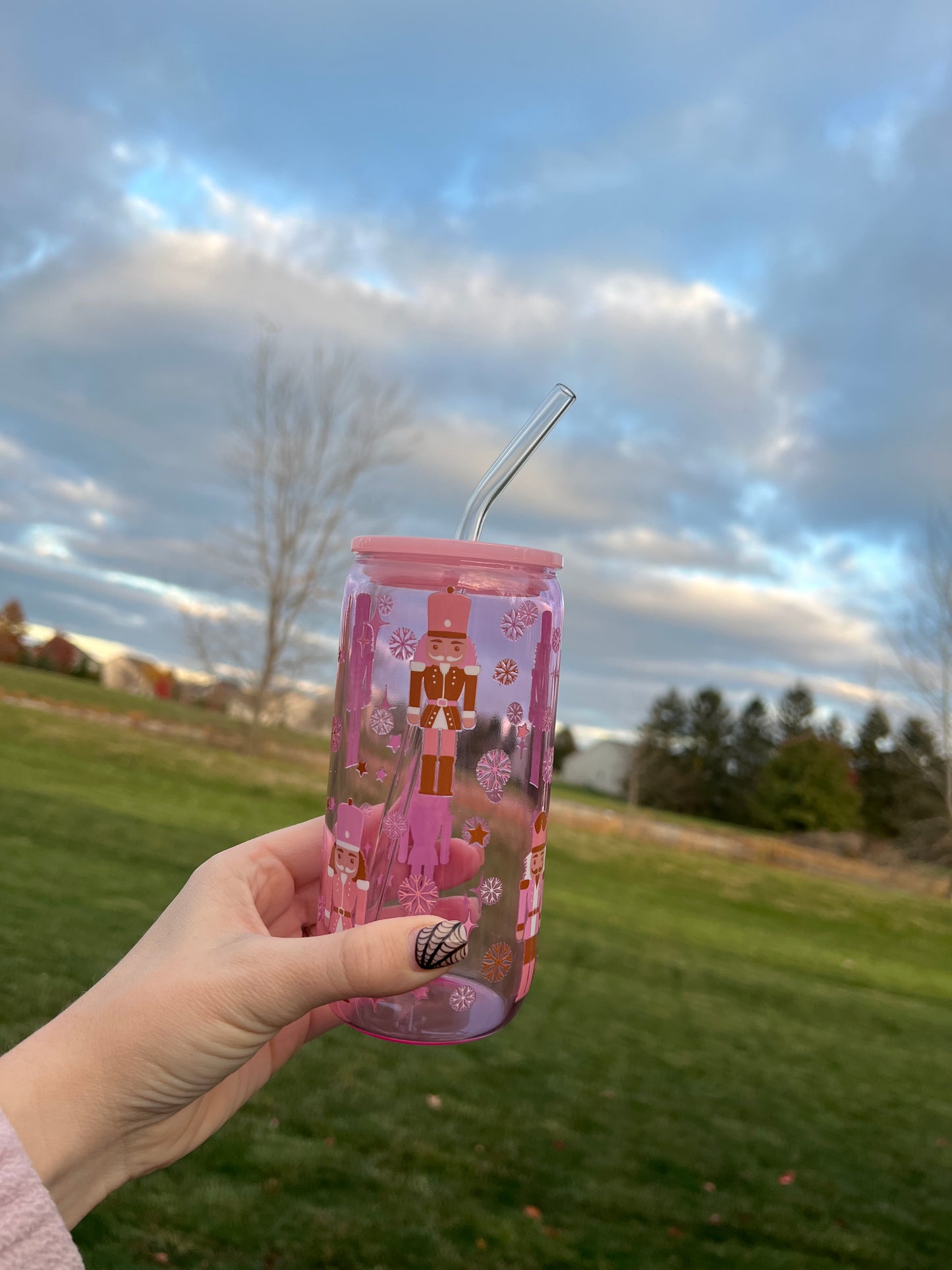 Pink Nutcracker 16oz. Glass Can