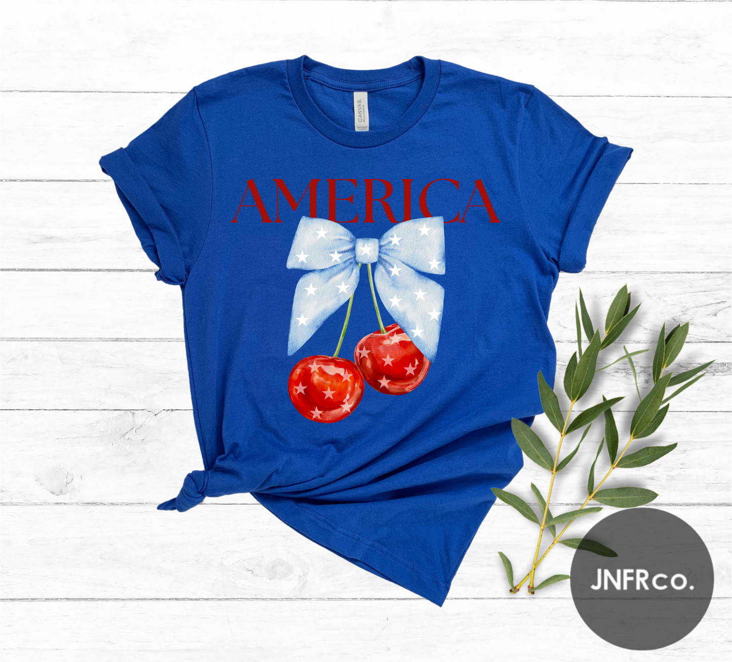 American Cherries Blue Bow T-Shirt