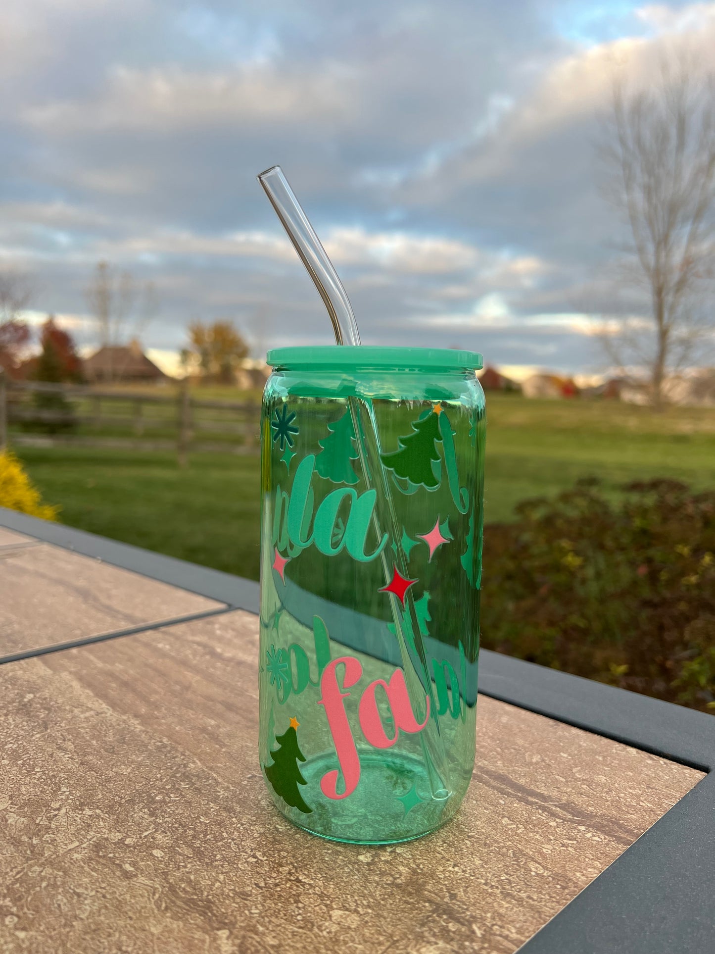 Green Fa La La 16oz. Glass Can