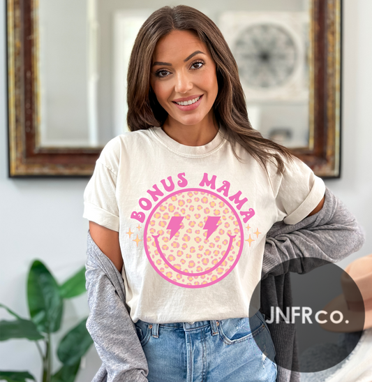 Bonus Mama Bolt Smiley Pink Sparkle - DTF Transfer