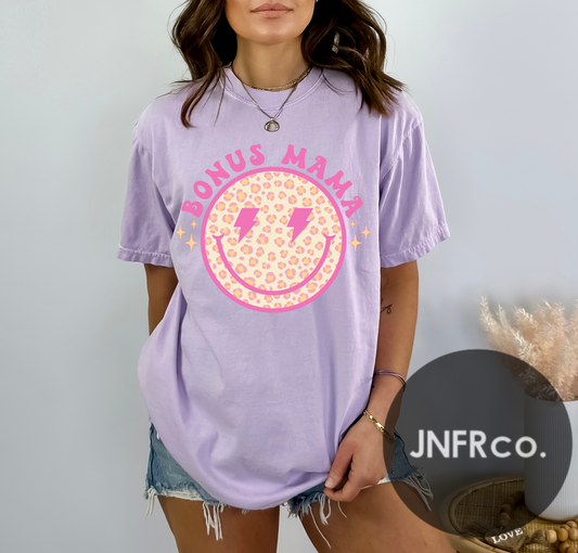 Bonus Mama Pink Bolt Smiley Comfort Colors T-Shirt