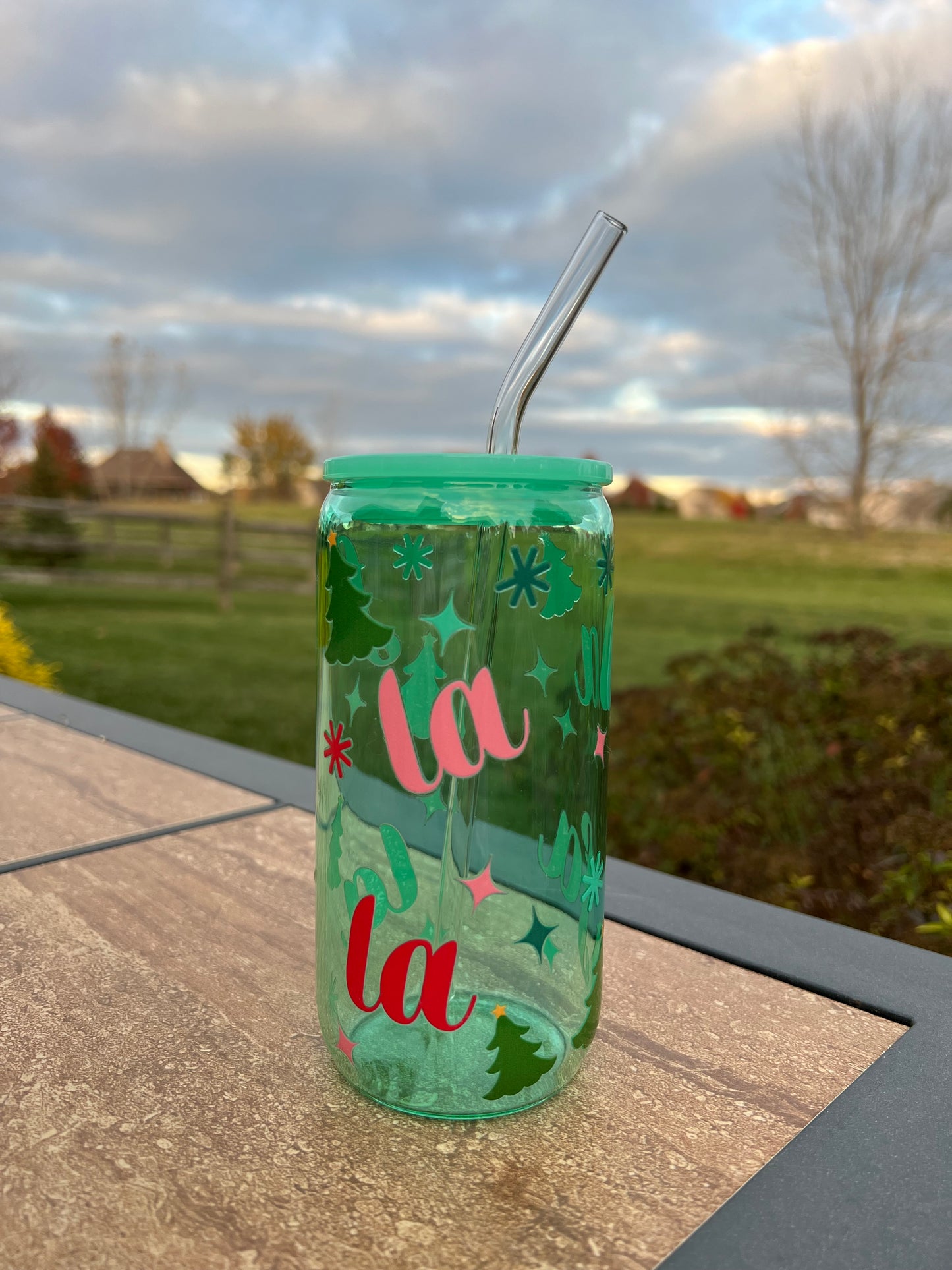 Green Fa La La 16oz. Glass Can