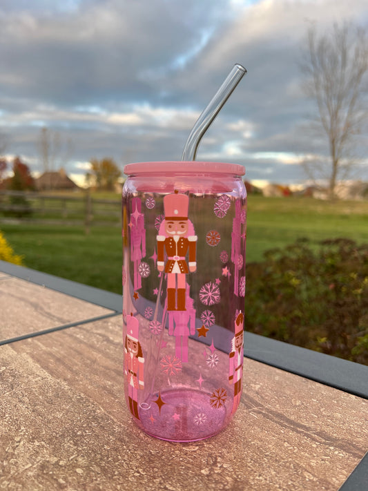 Pink Nutcracker 16oz. Glass Can
