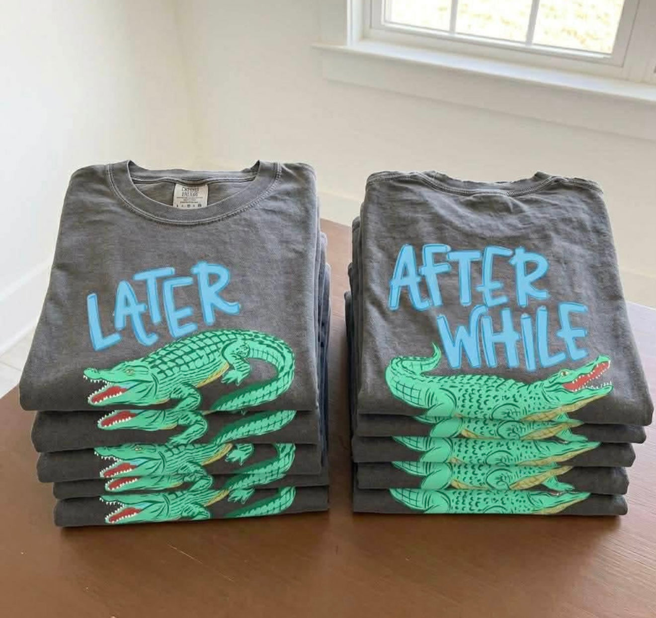Blue Later Gator After (A) While Crocodile Front & Back T-Shirt