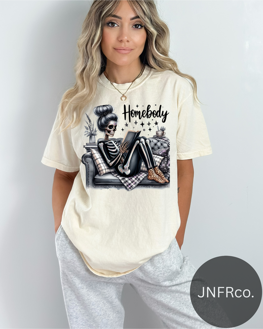 Homebody Messy Bun Skeleton Girl T-Shirt
