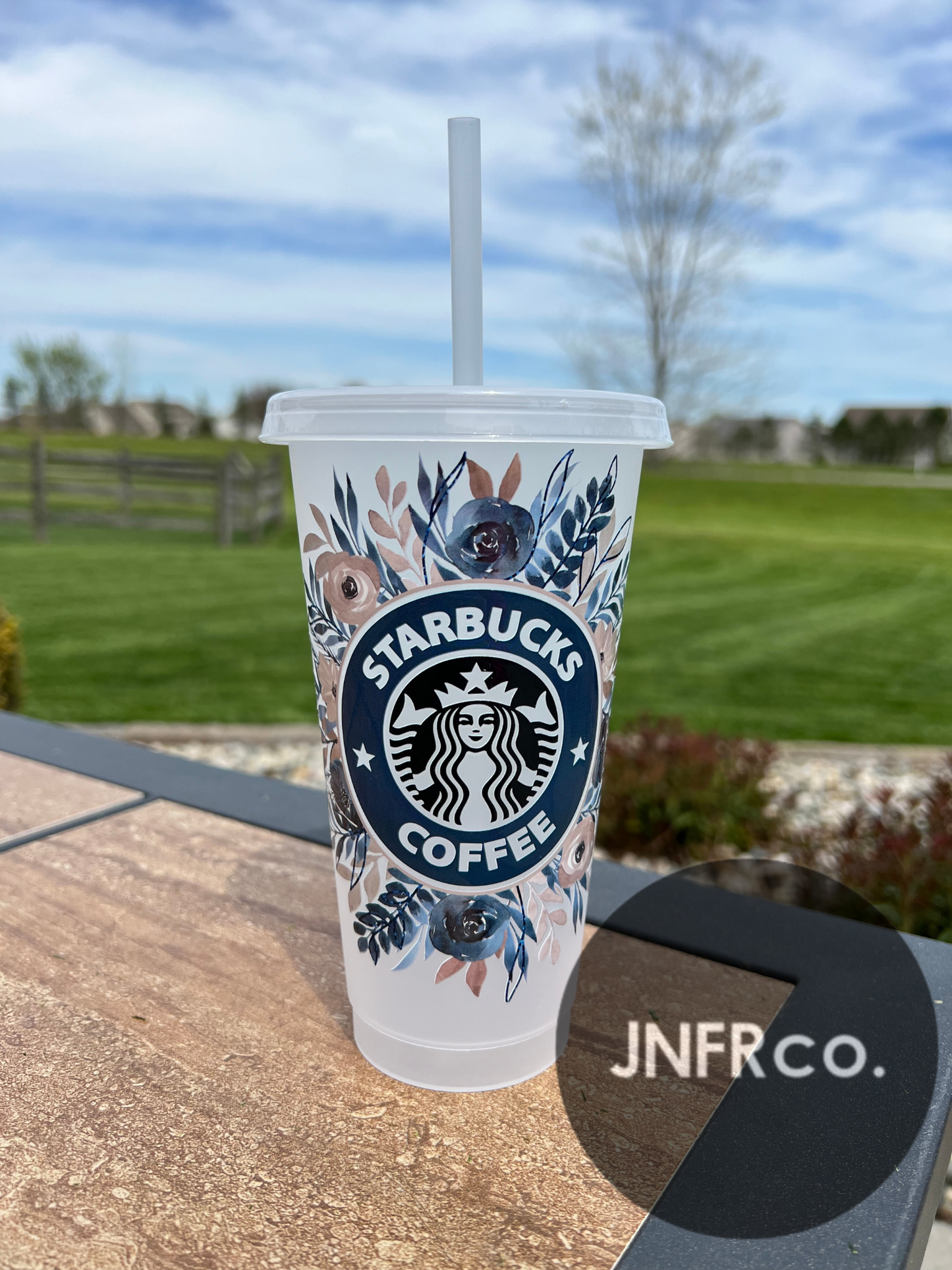 Blue Floral Coffee 24oz Tumbler