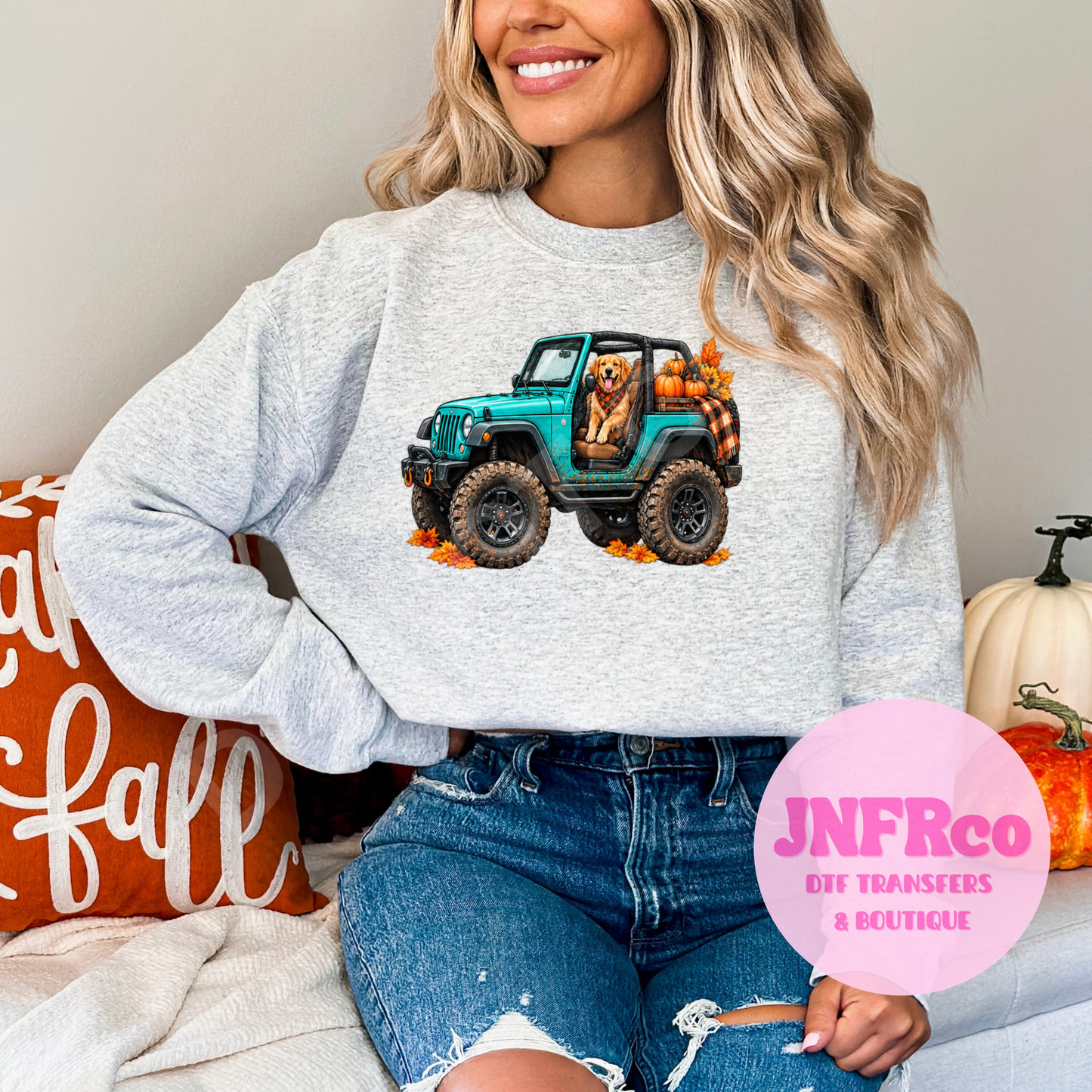 Fall Golden Puppy Jeep - DTF Transfer
