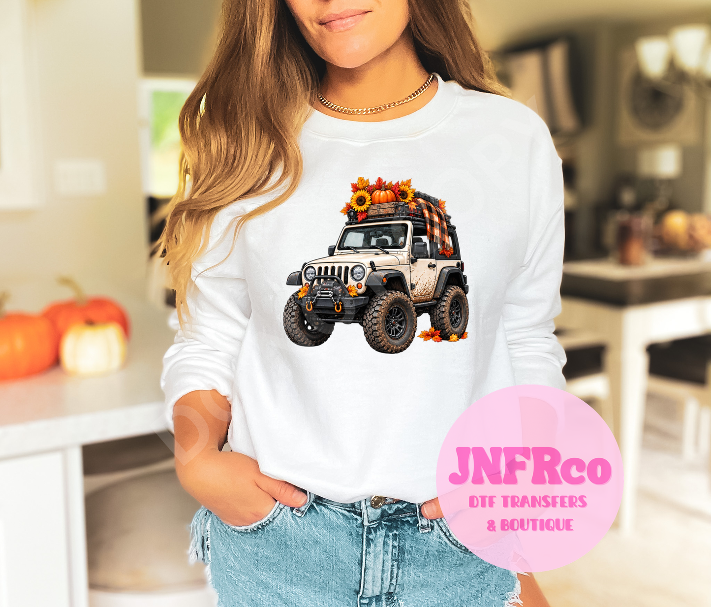 Fall White Jeep - DTF Transfer