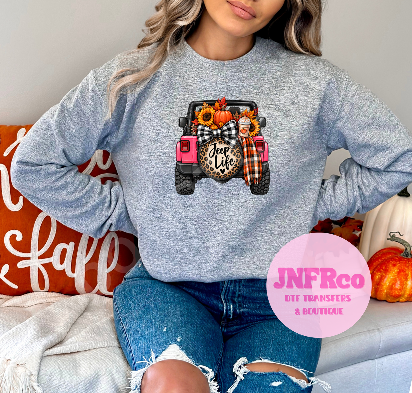 Fall Pink Jeep - DTF Transfer