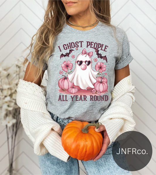I Ghost People All Year Round Pink Bubblegum Ghost T-Shirt