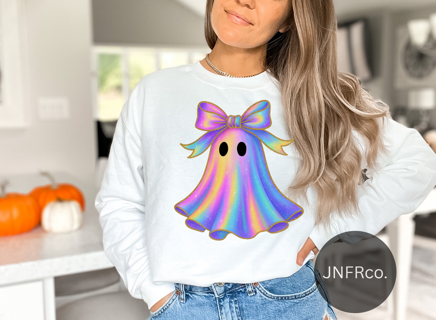 Iridescent Sparkle Ghost Crewneck Sweatshirt