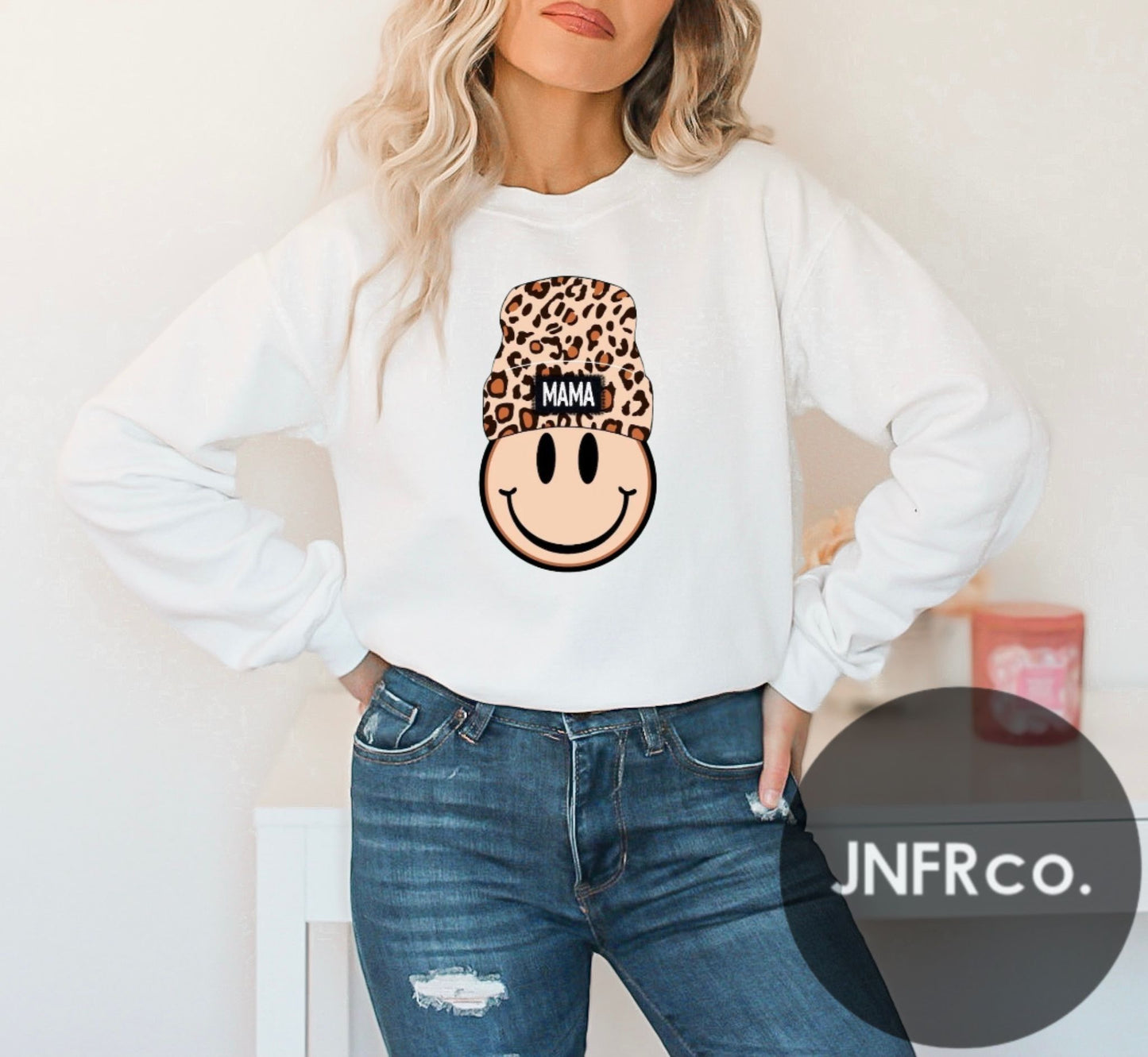 Mama Smiley Beanie Crewneck Sweatshirt