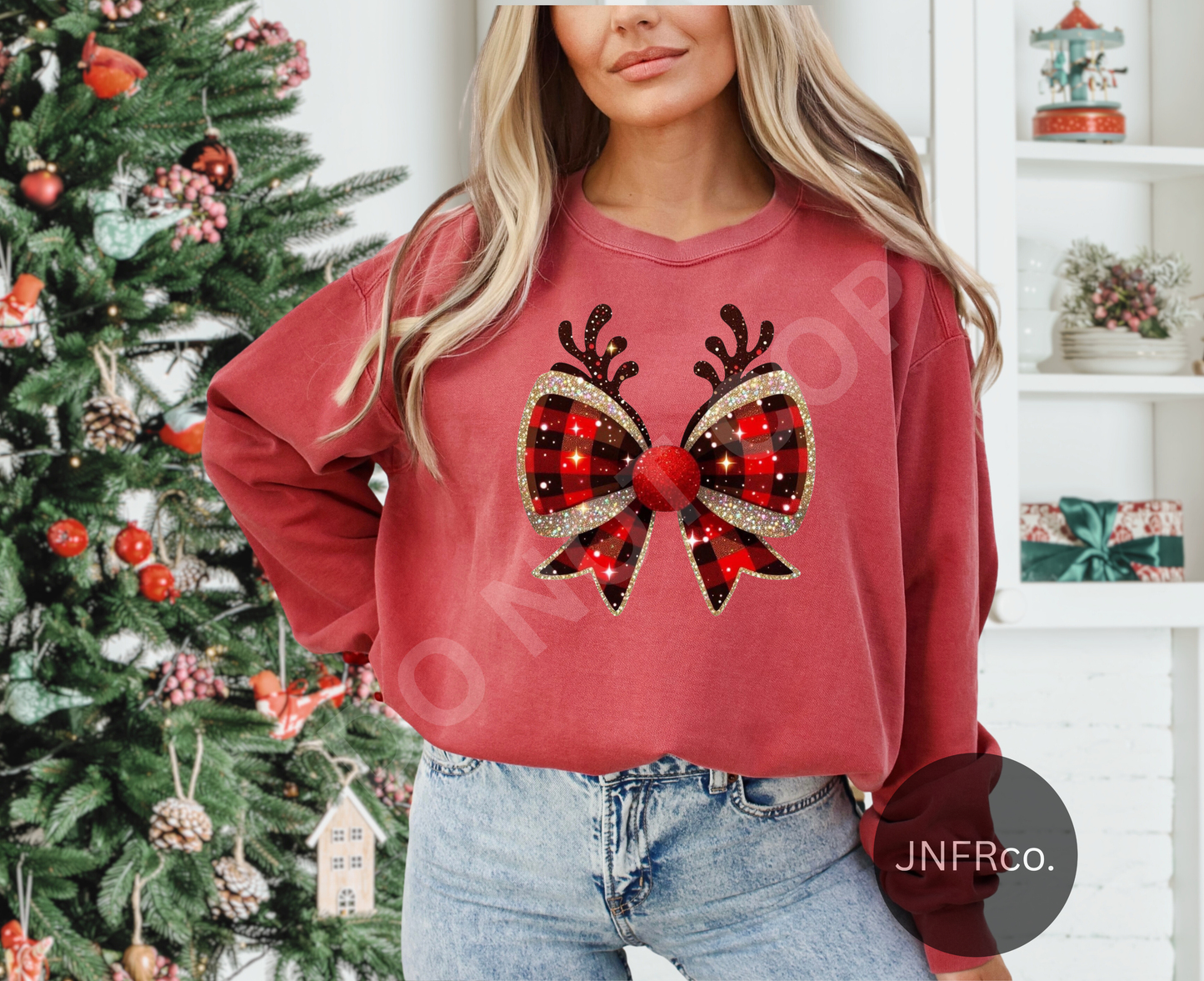 Reindeer Buffalo Checkered Bow - DTF Transfer