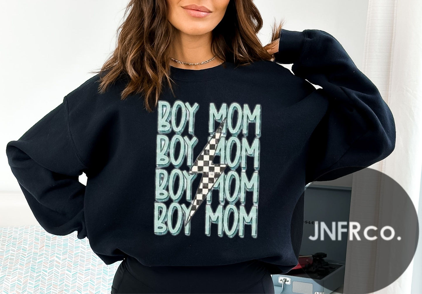 Boy Mom Checkered Bolt Crewneck Sweatshirt