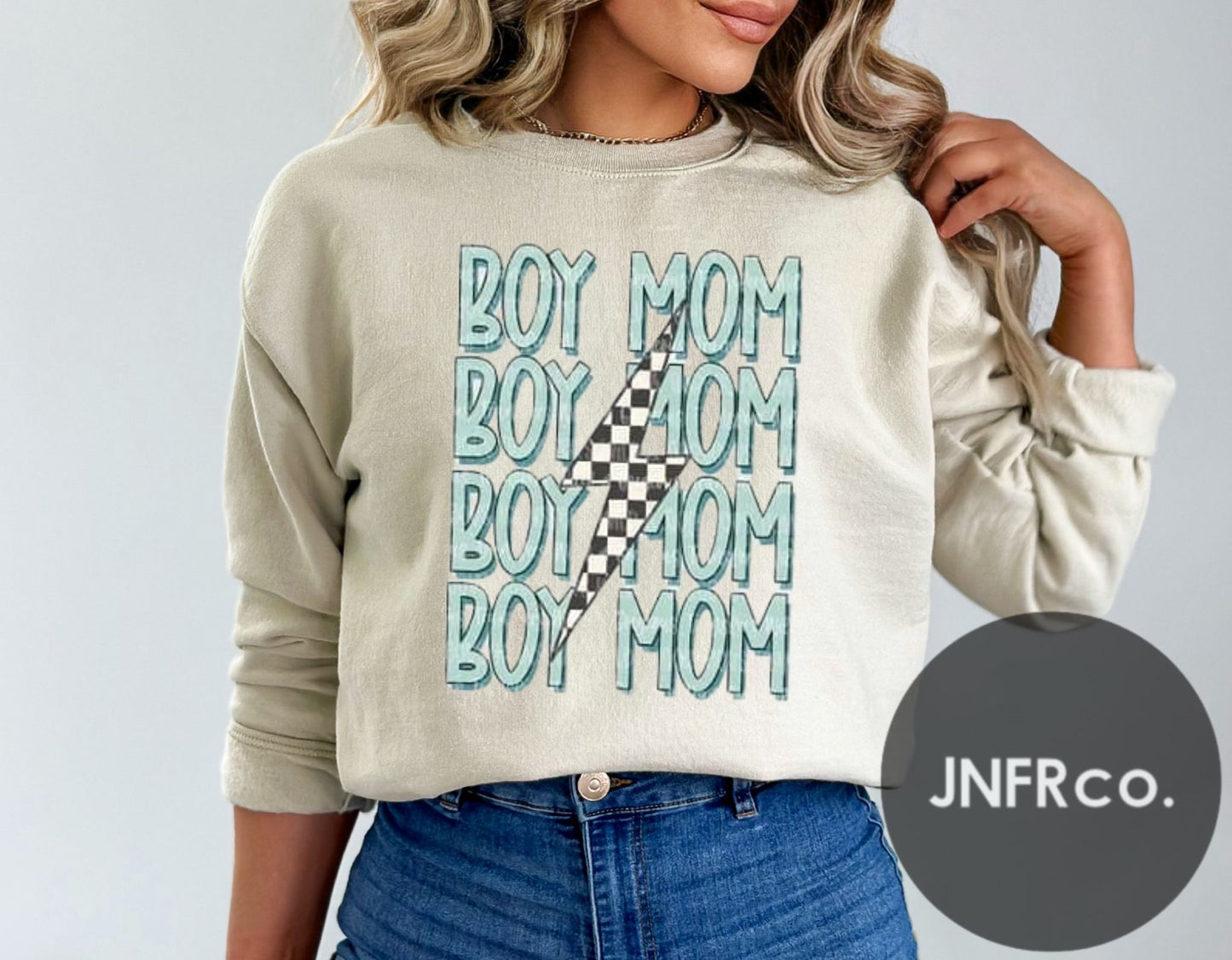 Boy Mom Checkered Bolt Crewneck Sweatshirt
