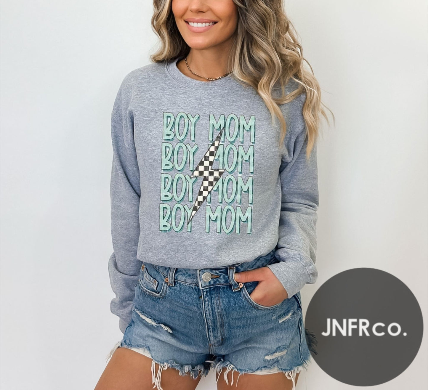 Boy Mom Checkered Bolt Crewneck Sweatshirt