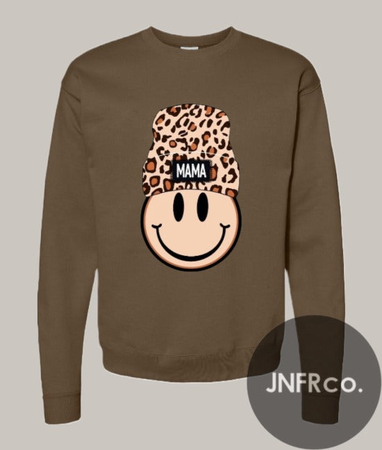 Mama Smiley Beanie Crewneck Sweatshirt