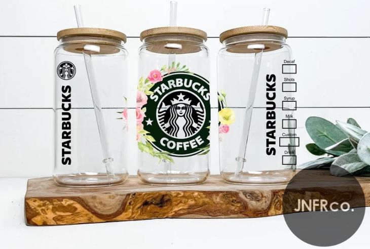 Pink Floral Coffee 16oz. Glass Can