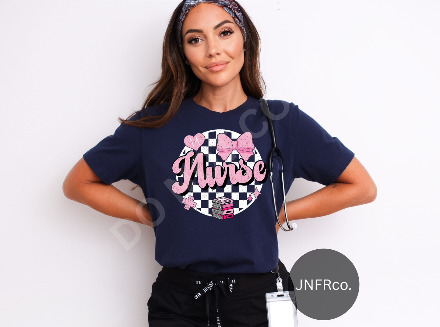 Nurse Round Checkered Bow - DTF Transfer
