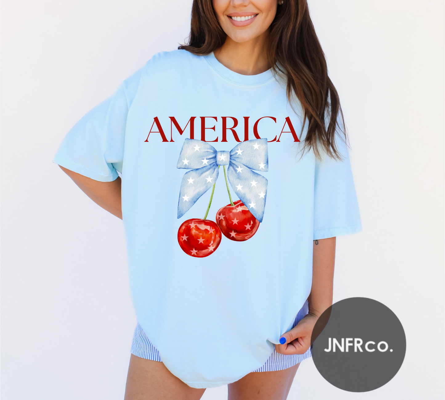 American Cherries Blue Bow T-Shirt