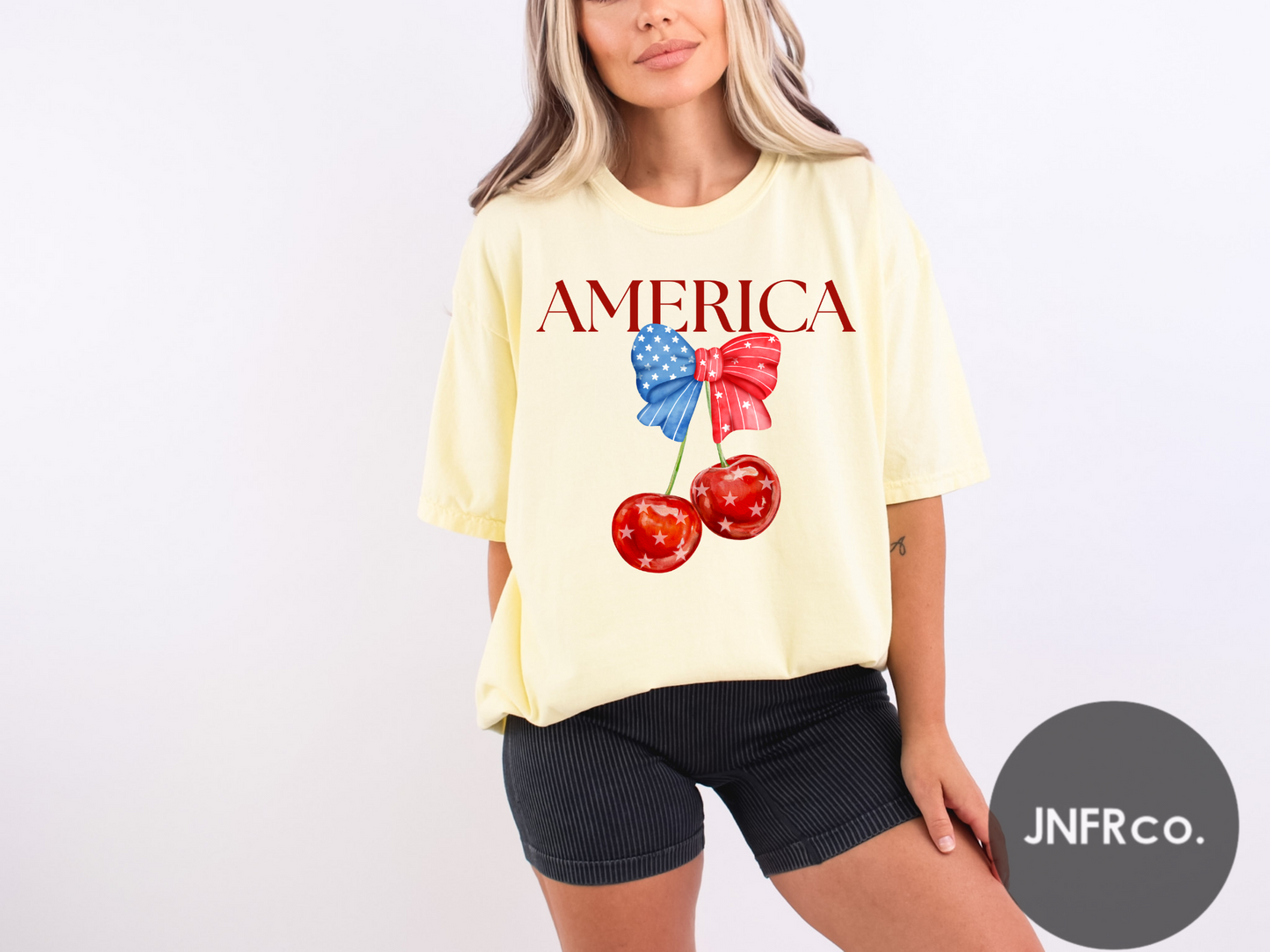 American Cherries Red White & Blue Bow T-Shirt