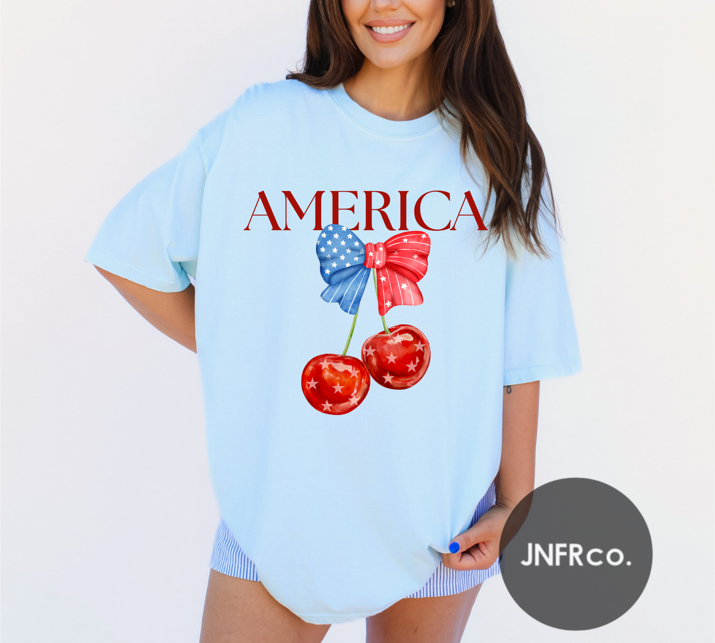 American Cherries Red White & Blue Bow T-Shirt