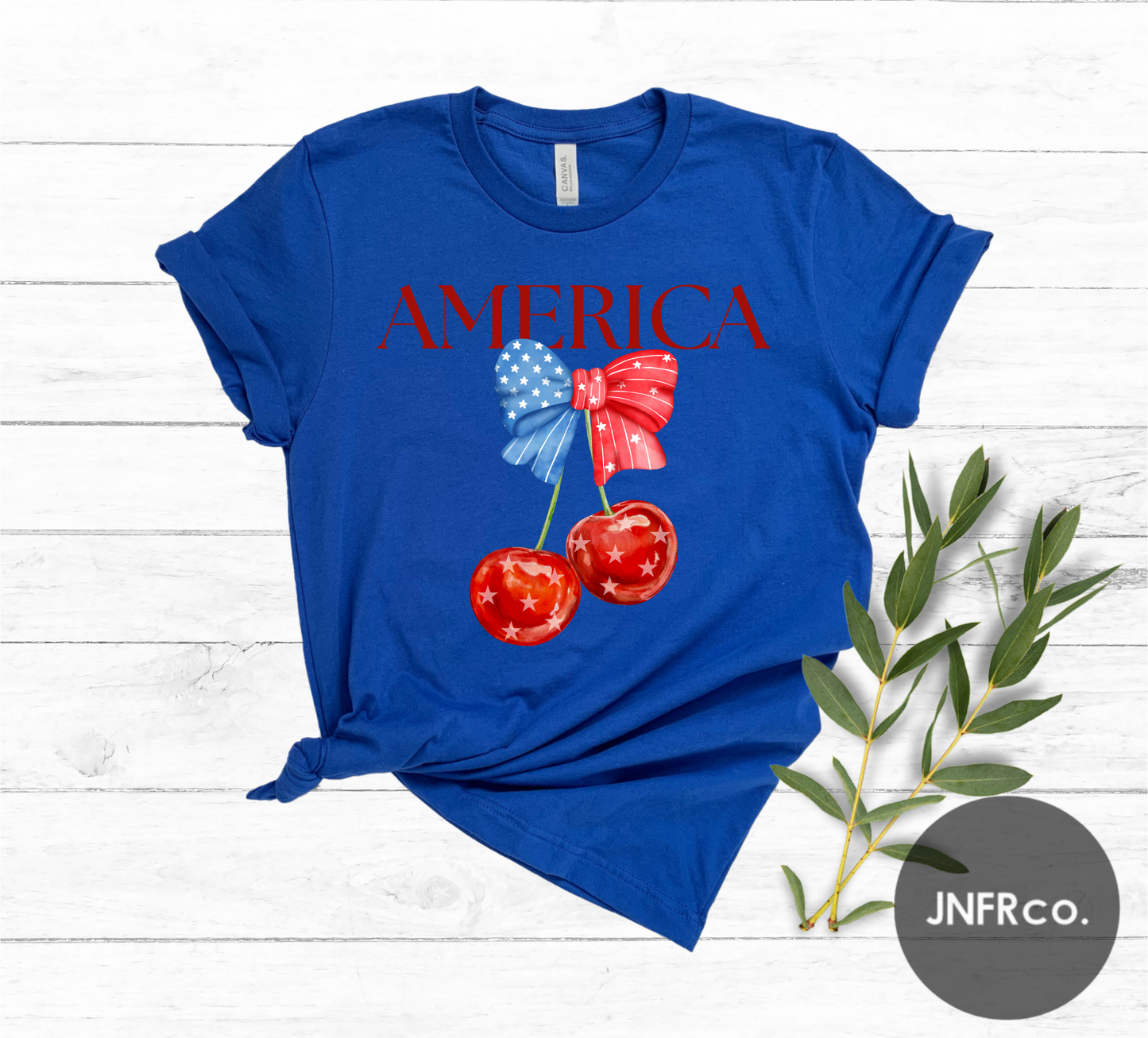 American Cherries Red White & Blue Bow T-Shirt