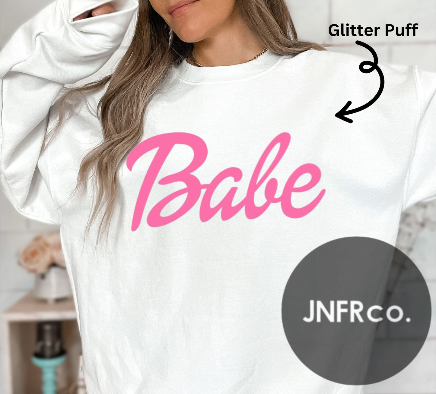 Babe Glitter Puff Crewneck Sweatshirt