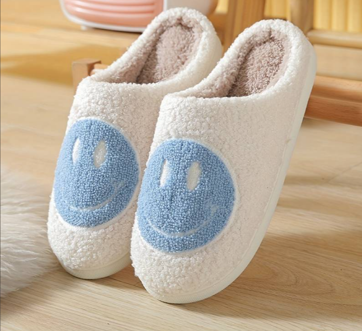 Blue Smiley Kawaii Slippers