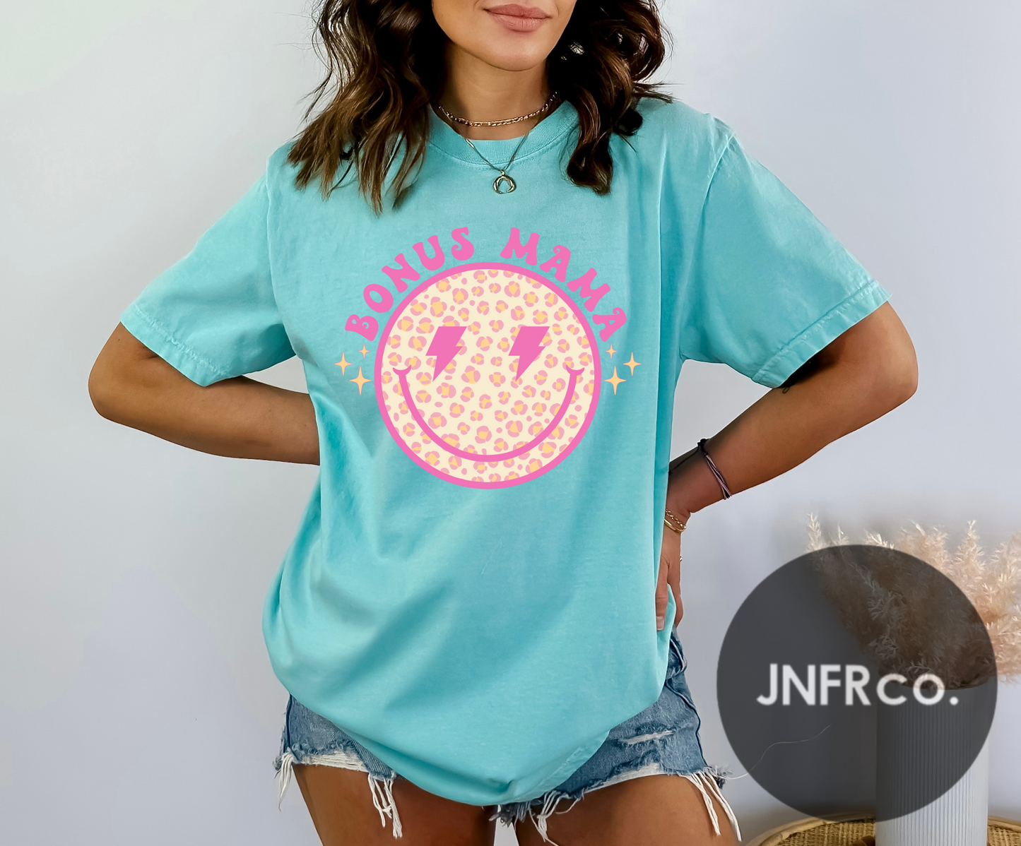 Bonus Mama Pink Bolt Smiley Comfort Colors T-Shirt