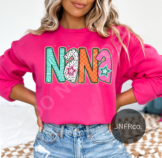 Colorful Nana Zebra Dot Checkered Stripe - DTF Transfer