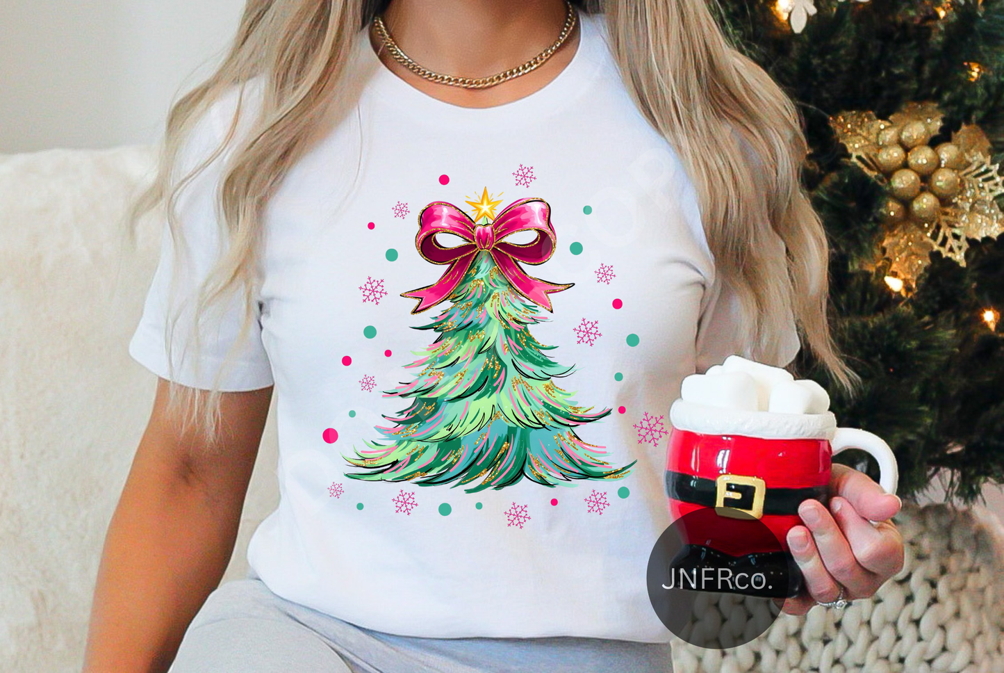 Coquette Christmas Tree Dark Pink Bow - DTF Transfer
