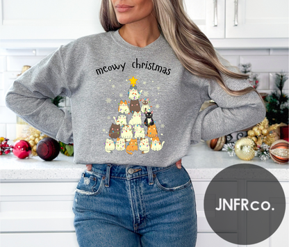 Meowy Christmas Cat Tree Crewneck Sweatshirt