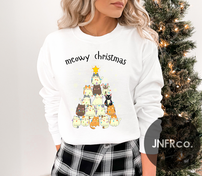 Meowy Christmas Cat Tree Crewneck Sweatshirt