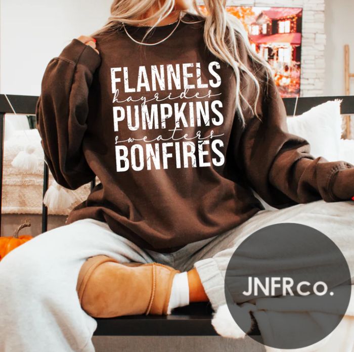 Flannels Pumpkins Bonfires Crewneck Sweatshirt