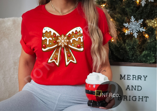 Gingerbread Iced Snowflake Bow - DTF Transfer