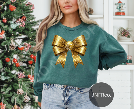 Gold Disco Ball Bow - DTF Transfer