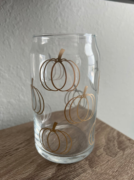 Gold Pumpkin Harvest 16oz. Glass Can