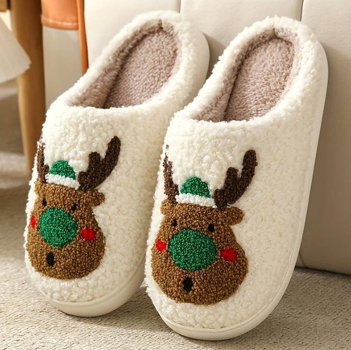 Christmas Reindeer Green Slippers