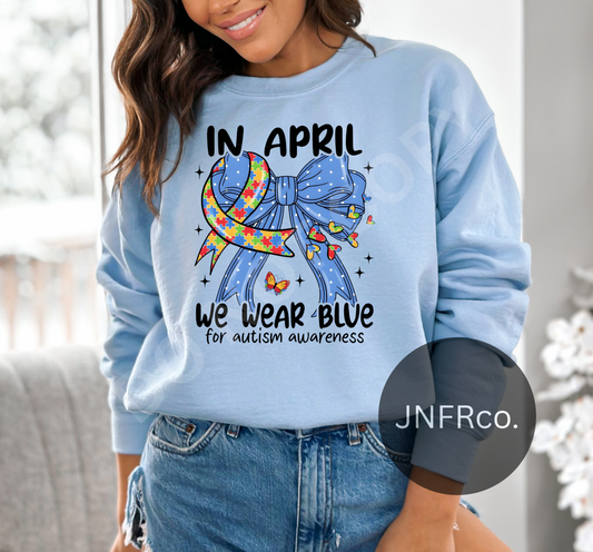 In April We Wear Blue Polka Dot Bow - DTF Transfer