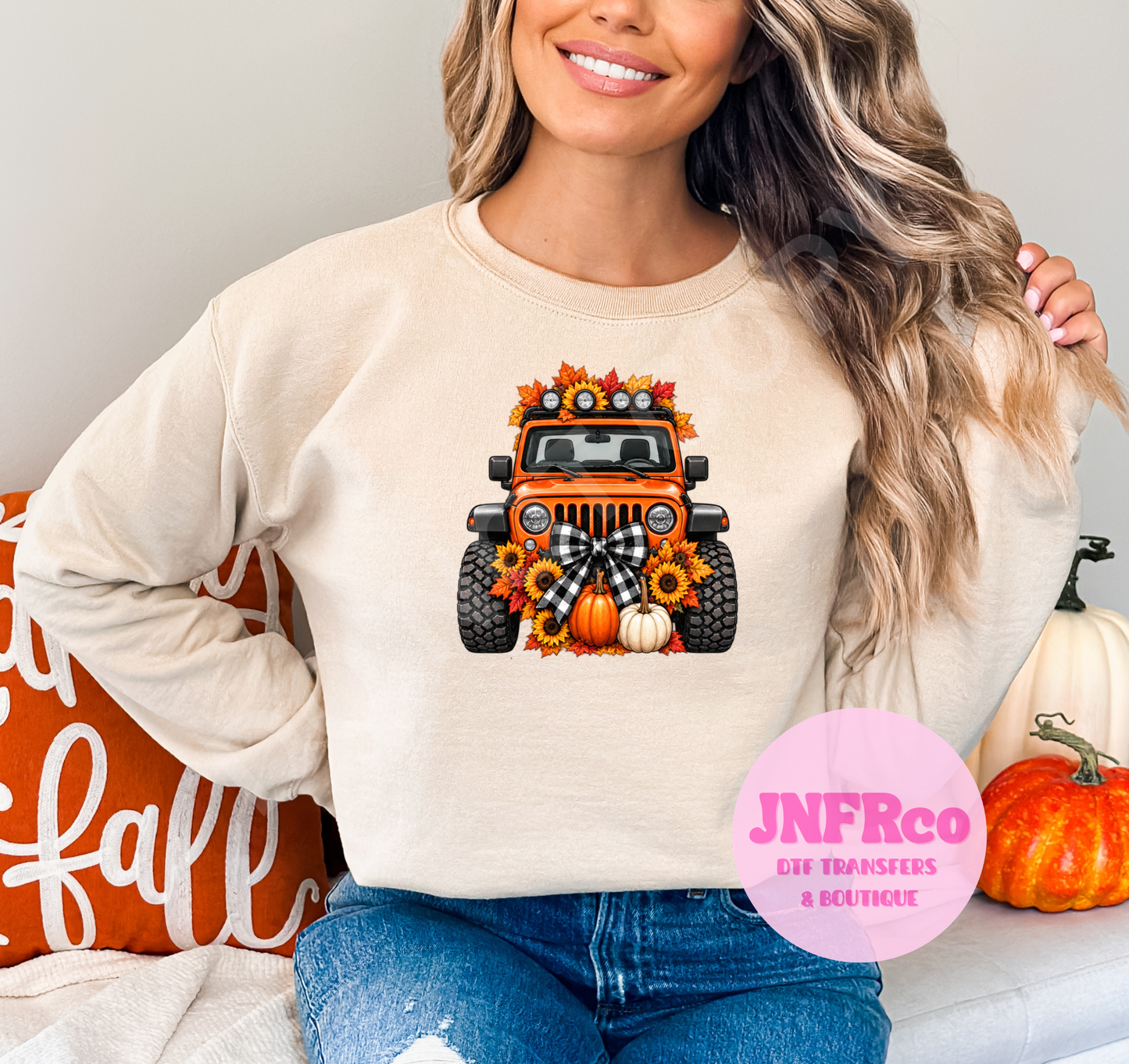 Fall Sunflower Orange Jeep - DTF Transfer