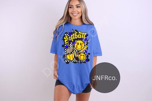 Softball Blue Stars Retro Collage - DTF Transfer