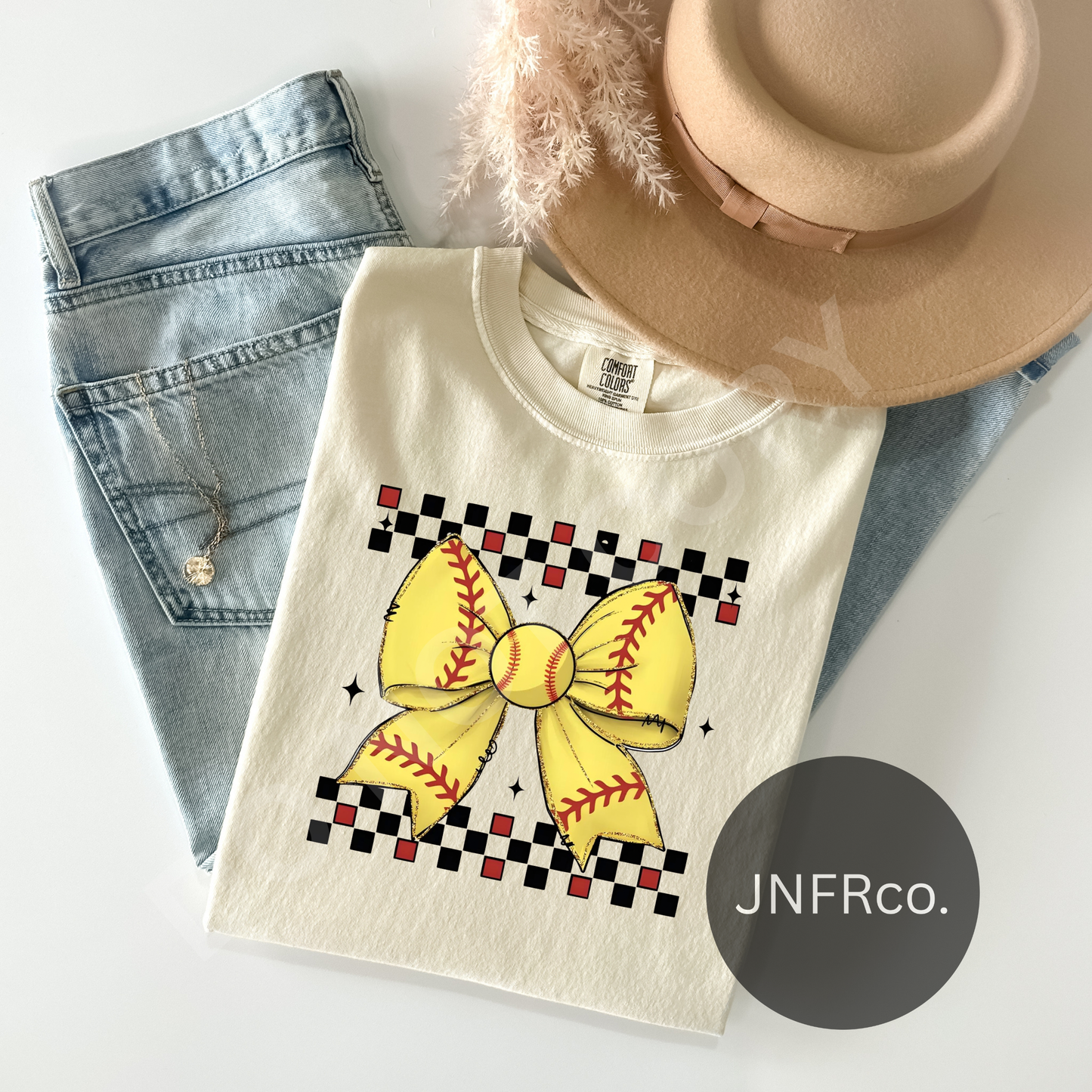 Softball Bow Checkered - DTF Transfer