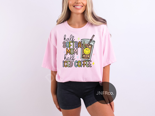 Half Softball Mom Half Iced Coffee - DTF Transfer