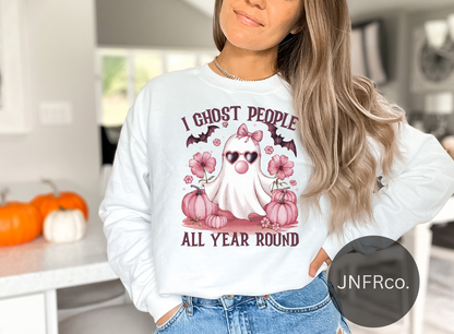 I Ghost People All Year Round Pink Bubblegum Ghost Crewneck Sweatshirt