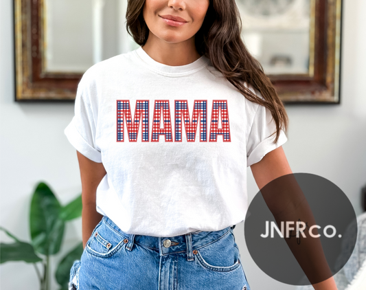 MAMA Red White & Blue Gingham Comfort Colors T-Shirt